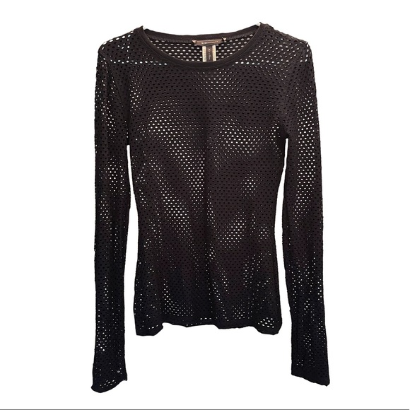 BCBG preloved black stretchy netted long sleeve top (size S) - Picture 1 of 3